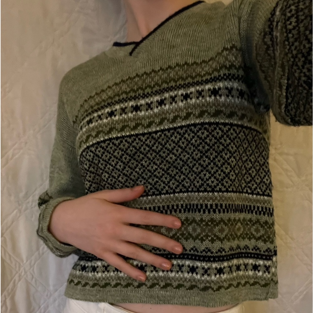 Cropped patterned sweater “Grandpa sweater”;) women’s size small